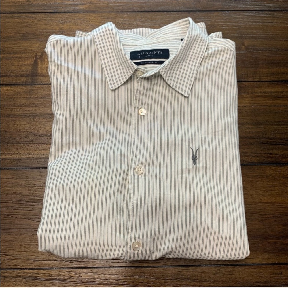 All Saints Men's Ramskull Striped Button
Down Shirt Size Small